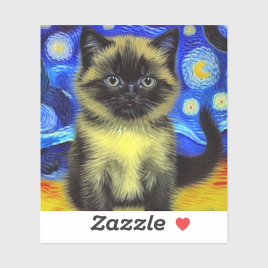 Van Gogh Sterrennacht Siamese kat Sticker (Vel)