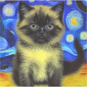 Van Gogh Sterrennacht Siamese kat Sticker (Voorkant)