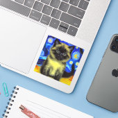 Van Gogh Sterrennacht Siamese kat Sticker (Laptop met iPhone)
