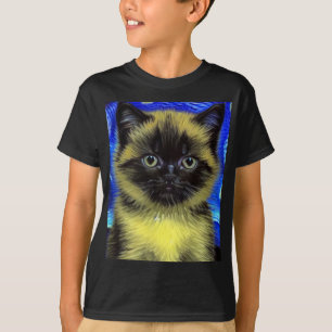 Van Gogh Sterrennacht Siamese kat T-shirt