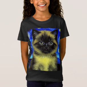 Van Gogh Sterrennacht Siamese kat T-shirt