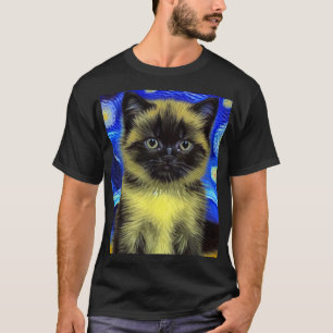 Van Gogh Sterrennacht Siamese kat T-shirt