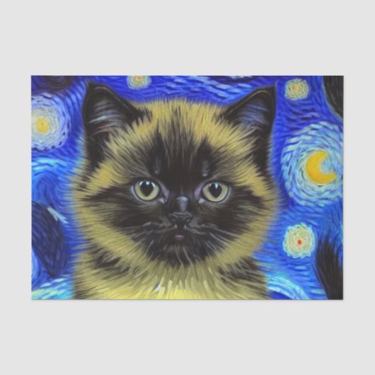Van Gogh Sterrennacht Siamese kat Tissuepapier (Voorkant)