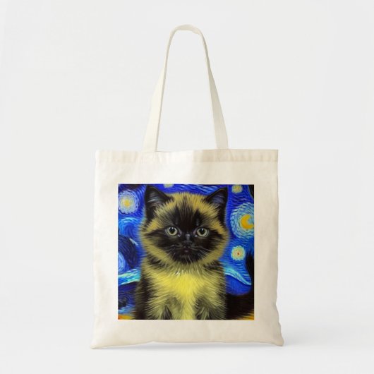 Van Gogh Sterrennacht Siamese kat Tote Bag (Voorkant)