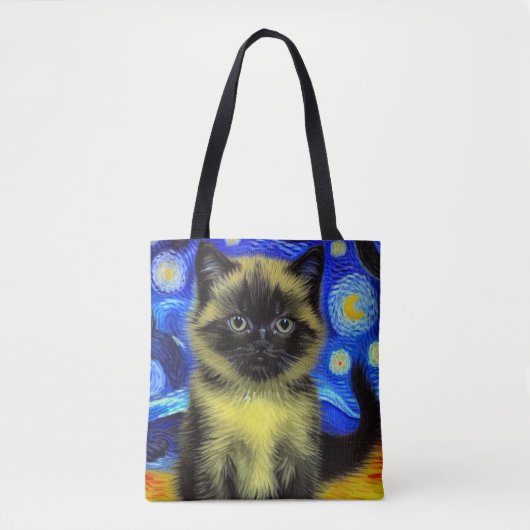 Van Gogh Sterrennacht Siamese kat Tote Bag (Voorkant)