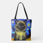 Van Gogh Sterrennacht Siamese kat Tote Bag (Achterkant)