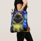 Van Gogh Sterrennacht Siamese kat Tote Bag (Dichtbij)