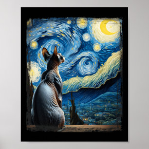 Van Gogh Sterrennacht Stijl Artistieke Sphynx Kat Poster