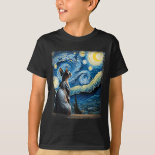 Van Gogh Sterrennacht Stijl Artistieke Sphynx Kat T-shirt