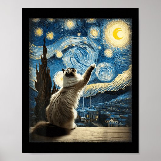 Van Gogh Sterrennacht Style Artistic Ragdoll Cat Poster (Voorkant)