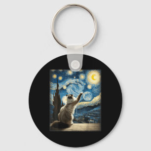 Van Gogh Sterrennacht Style Artistic Ragdoll Cat Sleutelhanger