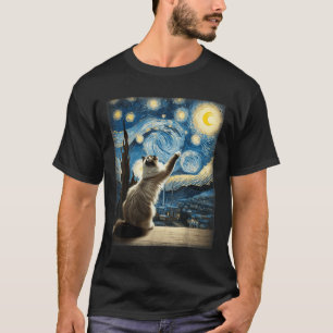 Van Gogh Sterrennacht Style Artistic Ragdoll Cat T-shirt