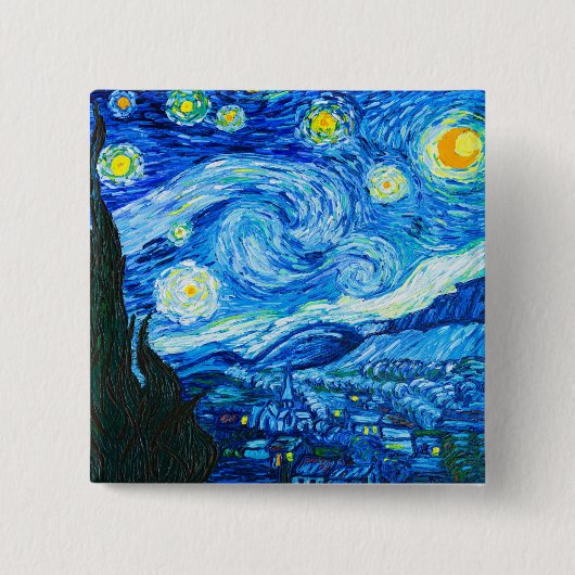 Van Gogh Sterrennacht Vierkante Button 5,1 Cm (Voorkant)
