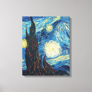 Van Gogh Sterrennacht Vintage Blauw Meesterwerk Canvas Afdruk