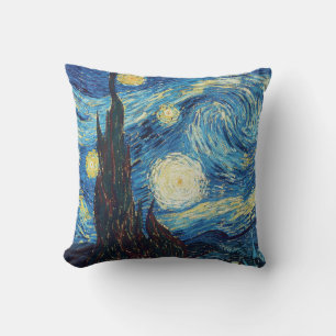Van Gogh Sterrennacht Vintage Blauw Meesterwerk Kussen