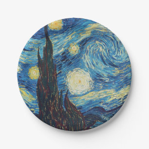 Van Gogh Sterrennacht Vintage Blauw Meesterwerk Papieren Bordje