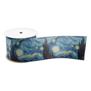 Van Gogh Sterrennacht Vintage Blauw Meesterwerk Satijnen Lint