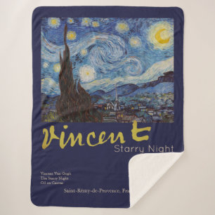 Van Gogh Sterrennacht Vintage Blauw Meesterwerk Sherpa Deken