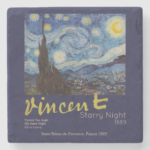 Van Gogh Sterrennacht Vintage Blauw Meesterwerk Stenen Onderzetter