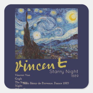 Van Gogh Sterrennacht Vintage Blauw Meesterwerk Vierkante Sticker