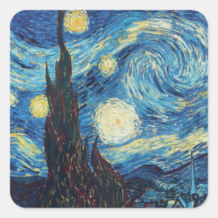 Van Gogh Sterrennacht Vintage Blauw Meesterwerk Vierkante Sticker