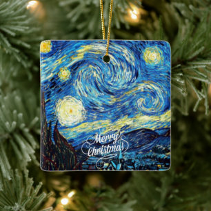 Van Gogh-Sterrennacht, Vrolijk kerstfeest, Keramisch Ornament