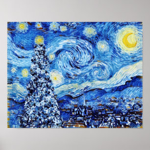 Van Gogh Sterrennacht - Witte kerstboom Poster
