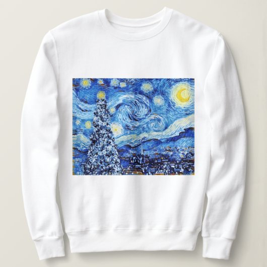 Van Gogh Sterrennacht - Witte kerstboom Trui (Design voorkant)