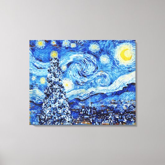 Van Gogh Sterrennacht - Witte kerstboomkappen Canvas Afdruk (Voorkant)