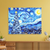 Van Gogh Sterrennacht - Witte kerstboomkappen Canvas Afdruk (Insitu (Woonkamer))