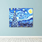 Van Gogh Sterrennacht - Witte kerstboomkappen Canvas Afdruk (Insitu (Houten vloer))