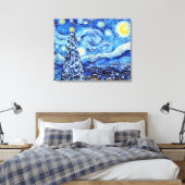 Van Gogh Sterrennacht - Witte kerstboomkappen Canvas Afdruk (Insitu (Slaapkamer))
