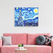 Van Gogh Sterrennacht - Witte kerstboomkappen Canvas Afdruk (Insitu (Woonkamer))