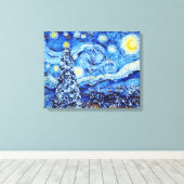 Van Gogh Sterrennacht - Witte kerstboomkappen Canvas Afdruk (Insitu (Houten vloer))
