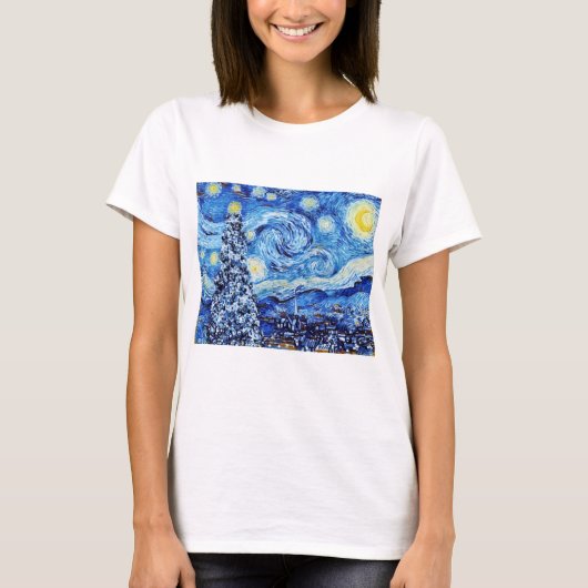 Van Gogh Sterrennacht - Witte Kerstmis T-Shirt (Voorkant)