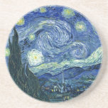 Van Gogh - Sterrennacht Zandsteen Onderzetter<br><div class="desc">Van Gogh's beroemde schilderij,  "De Sterrennacht". Van Gogh schilderde tijdens zijn verblijf in het asiel van Saint Remy in de jaren tachtig de rolheuvels en de cyperbomen die hij uit zijn raam zag.  Digitaal verbeterd door PixDezines.  Copyright © 2008-2016 PixDezines.com™ en PixDezines™ op zazzle.com. Alle rechten voorbehouden.</div>