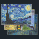VAN GOGH STERRENNACHTEN HOOGGEWICHTE DECOUPAGINA INPAKPAPIER VEL<br><div class="desc">De drie beroemde afbeeldingen van Van Gogh die zijn beruchte blauwe sterrenavond-impressionistische stijl vertegenwoordigen. OPMERKING: Deze lossingspagina's zijn dik genoeg om te worden gebruikt als op zichzelf staande betaalbare prints voor kunstmatig poster, maar zijn beperkt tot één formaat bij 19x29 inch. Voor losbandige kunstenaars merk op dat deze matte prints...</div>