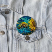 Van Gogh Stijl Bijen & Zonnebloem Ronde Button 7,6 Cm (In situ)