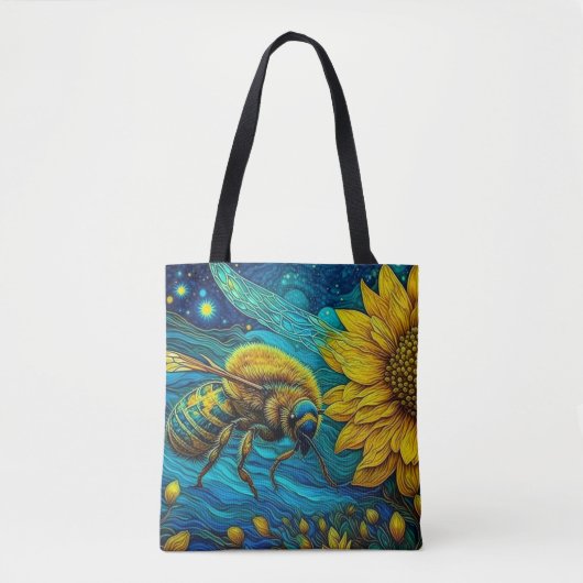 Van Gogh Stijl Bijen & Zonnebloem Tote Bag (Voorkant)