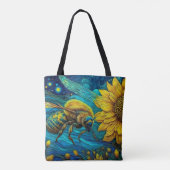 Van Gogh Stijl Bijen & Zonnebloem Tote Bag (Achterkant)