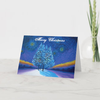 Van Gogh Stijl Blauw Kerstmis Feestdagen Kaart