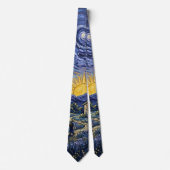 Van Gogh Stijl Cipres Schemering Middennacht Maan Stropdas (Voorkant)
