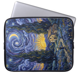 Van Gogh stijl cipres schemering middernacht maan Laptop Sleeve