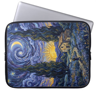 Van Gogh stijl cipres schemering middernacht maan  Laptop Sleeve