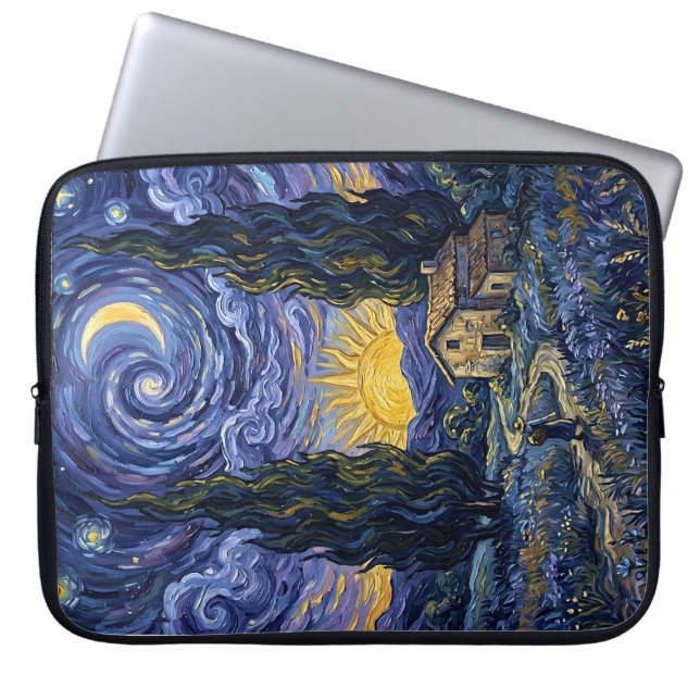 Van Gogh stijl cipres schemering middernacht maan  Laptop Sleeve (Voorkant)