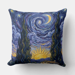 Van Gogh stijl cipres schemering sterren nacht dek Kussen
