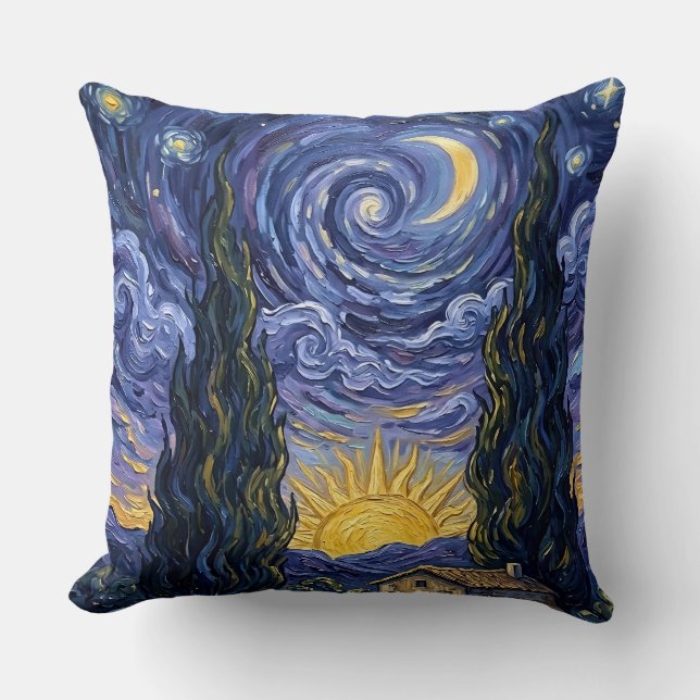 Van Gogh stijl cipres schemering sterren nacht dek Kussen (Voorkant)