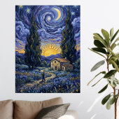 Van Gogh Stijl Cipres Schemering Sterrennacht Kuns Canvas Afdruk