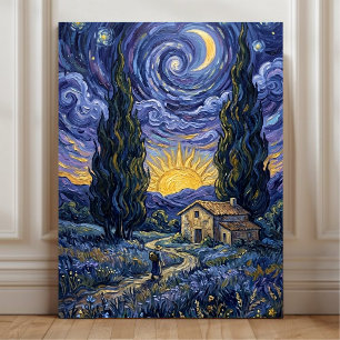 Van Gogh Stijl Cipres Schemering Sterrennacht Kuns Canvas Afdruk