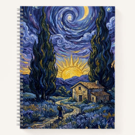 Van Gogh stijl cipres schemering sterrennacht kuns Notitieboek